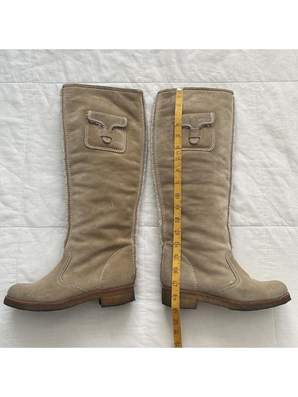 See by Chloé Tan Suede Shearling Lined Knee High Boots Designer 37 - Picture 6 of 7